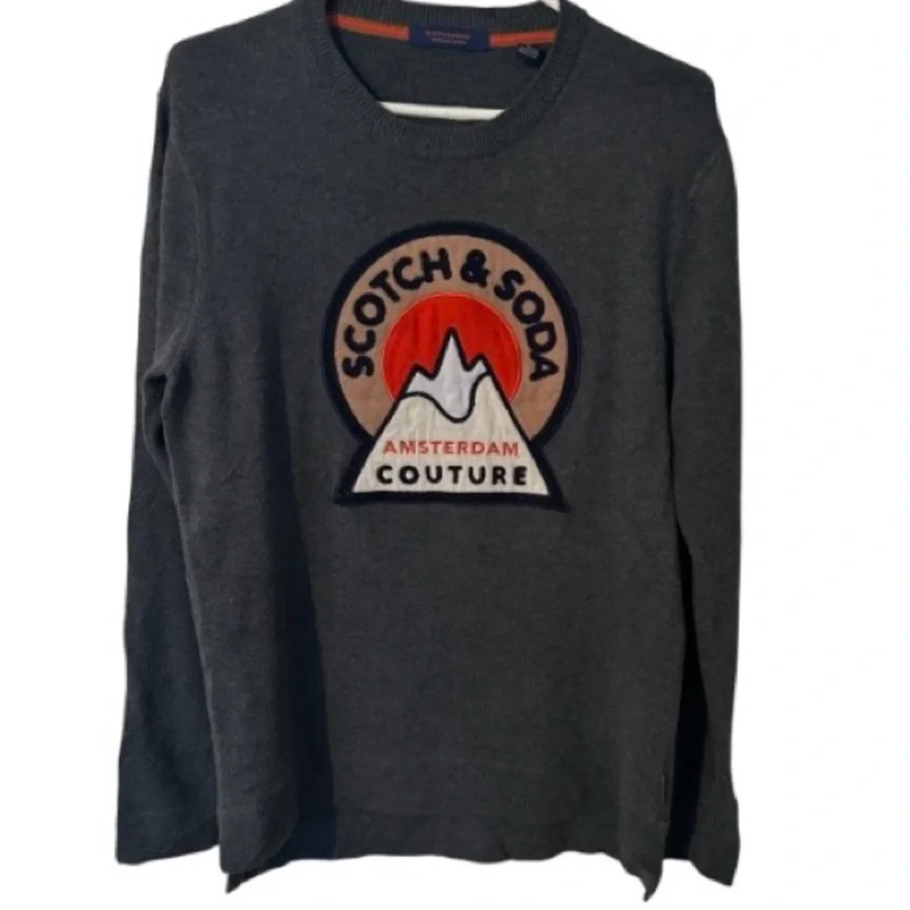 Scotch & Soda Sweater Amsterdam  Couture Logo Grey Crewneck Graphic Knit Mens M - Picture 8 of 10